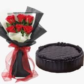 Truffle Chocolate Indulgence Cake and Roses combo